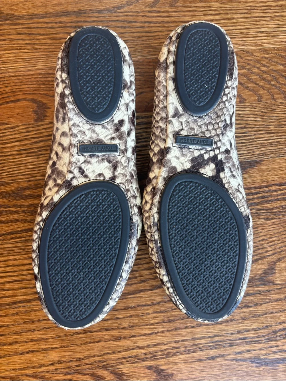 Tory Burch Snake-Print Reva Ballet Flats in Brown and Cream